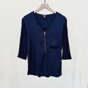 Vince Camuto Navy Blue Zipper Tunic Blouse